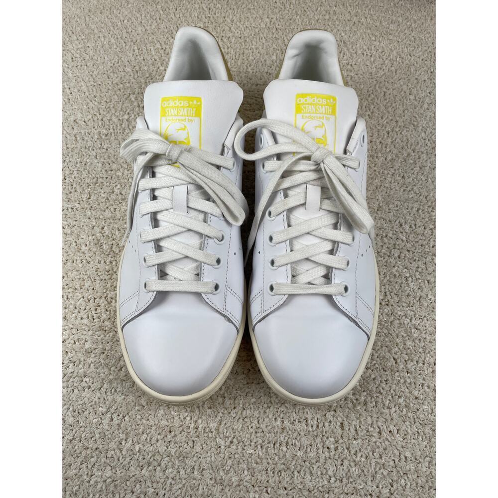 ADIDAS Stan Smith Womens 10 Sneakers Leather Suede Cloud White Yellow - Picture 5 of 10